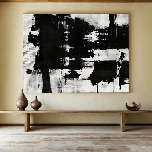 “Monochrome Abstract” - Blacks, Whites, Grays, Bold Textured Shapes - Abstract Acrylic Painting HB1724