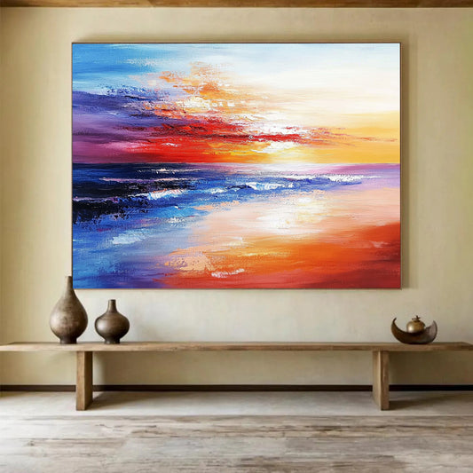 “Vibrant Coastal Sunset” - Purple, Red, Orange, Blue, Colorful Seaside Dusk Painting On Canvas HB1030