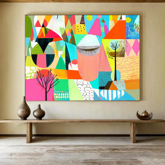 “Geometric Color Collage” - Multicolor, Geometric Shapes Painting On Canvas HB0742