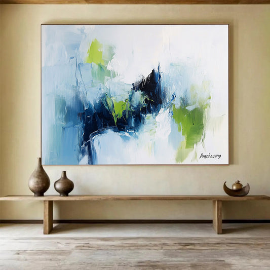 “Blue - Green Abstract” - Blue, green, white, Abstract Expressionist Painting HB0626