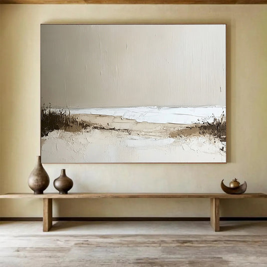 “Neutral Coastal Textures” - Beige, White, Brown, Abstract Seaside - Textured Acrylic Painting HB1496