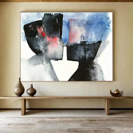 “Abstract Watercolor Faces” - Black, Gray, Red, Blue, Blended Facial Shapes - Abstract Watercolor HB1771