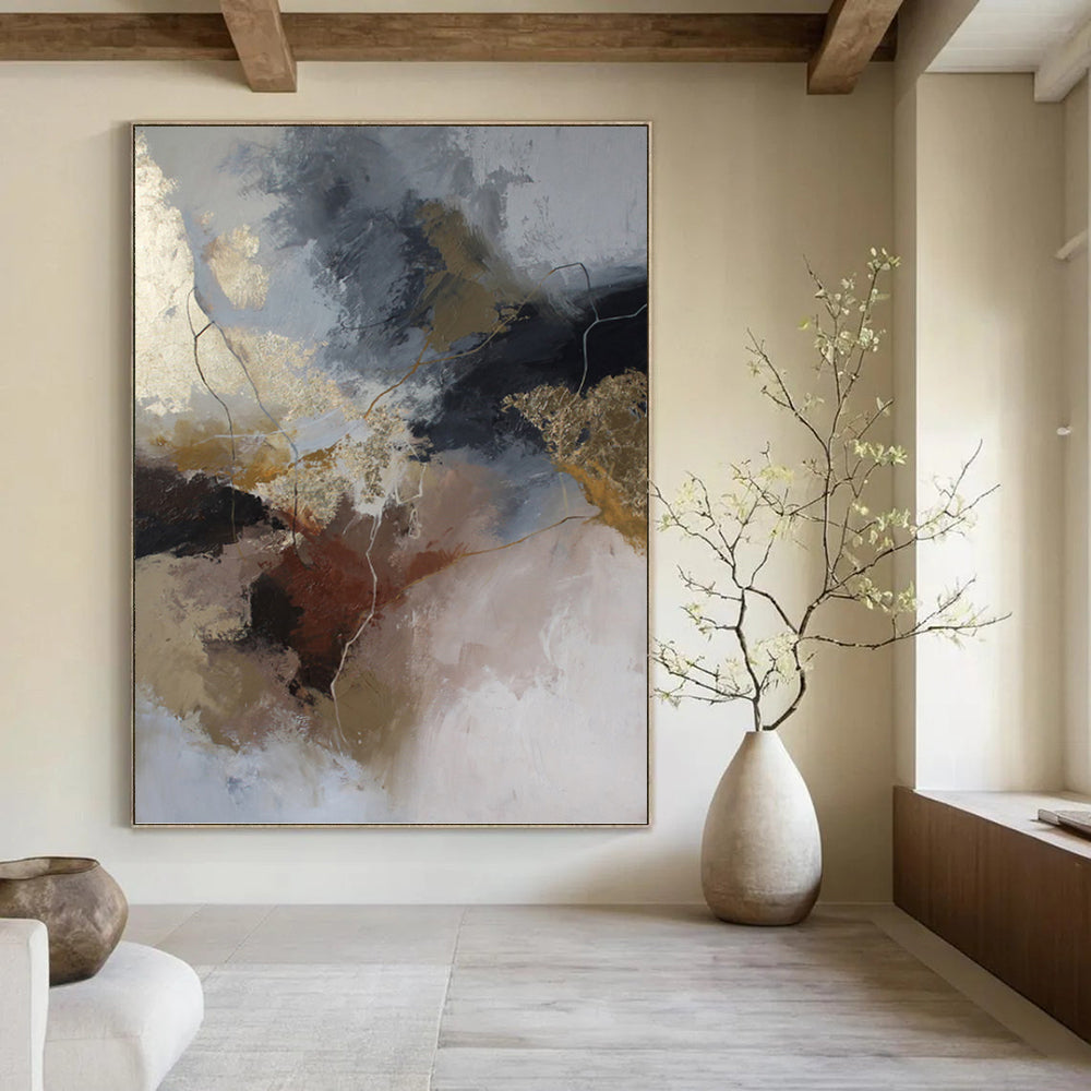 Large - Format Hand - Painted Custom Textured Abstract Mural for Office & Bedroom DKH1017