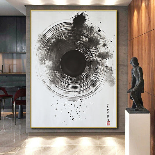 Black Gradient Circular Ink - “Subtle Enso Depth” Painting On Canvas HB234