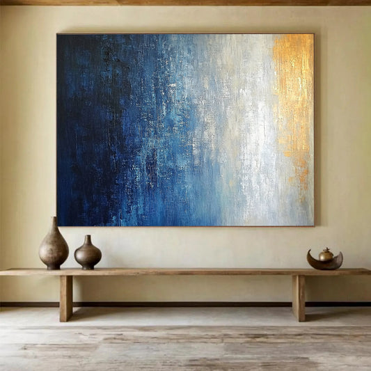 “Blue - Gold Gradient Abstract” - Blue, Gold with Smooth Gradient - Painting On Canvas HB1390