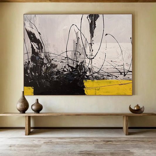 Black - White - Yellow Abstract Lines - Bold Modern Decor DLZ008