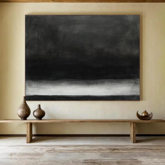 “Minimalist Black - White Gradient” - Black, White, Gray, Subtle Gradient Layers - Acrylic Painting HB1663