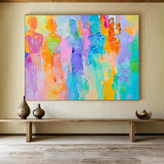 “Colorful Figure Silhouettes” - Bright Colors, Figure Shapes - Painting On Canvas HB1406