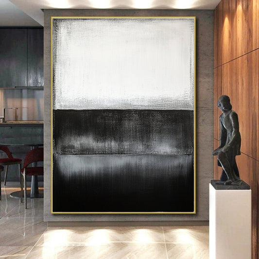 Black, White, Gray, Gradient Layers "Monochrome Horizon" Abstract Color Field Painting On Canvas HB164