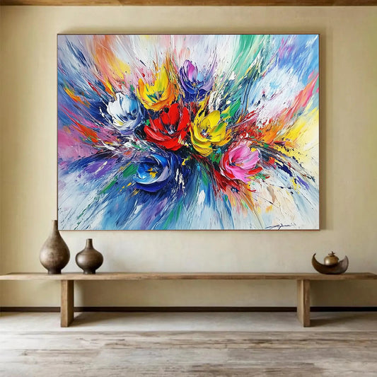 “Vibrant Flower Explosion” - Multicolor, Flower Explosion, Impasto - style HB1145