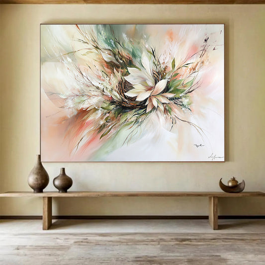 Soft Colorful Floral Abstract - “Blush Bouquet” Painting On Canvas HB1463