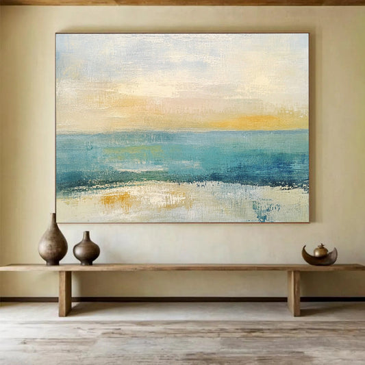 “Coastal Color Blend” - Blue, Yellow, Orange, Textured Sea and Sky Painting On Canvas HB0941