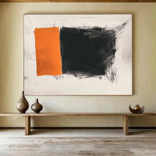 Textured Orange and Black Blocks - Impasto Color - Field Painting On Canvas HB0462