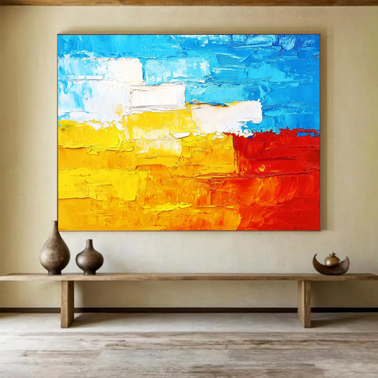 “Vibrant Color Block” - Blue, Yellow, Red, White, Bold Color Block Abstract Painting On Canvas HB0963