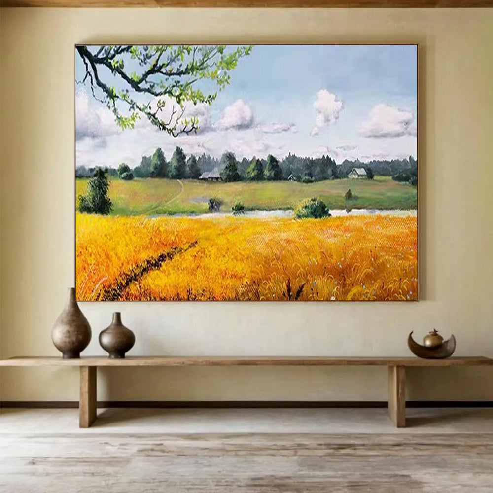 Golden Field Landscape - Rustic Living Room or Office Art DLZ208