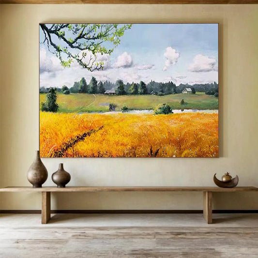 Golden Field Landscape - Rustic Living Room or Office Art DLZ208