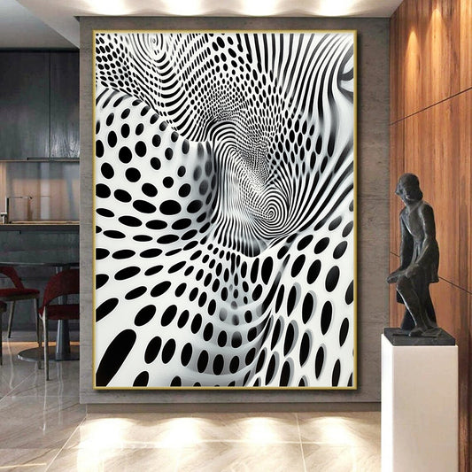 Black & White Wavy Dots and Lines - “Optical Illusion Odyssey” Painting On Canvas HB190