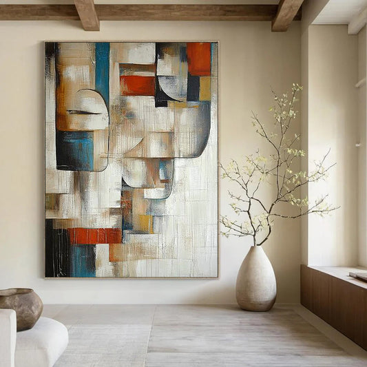 Contemporary hand-painted abstract artwork featuring vibrant colors and dynamic shapes ideal for modern decor and artistic expression. DLZ1785