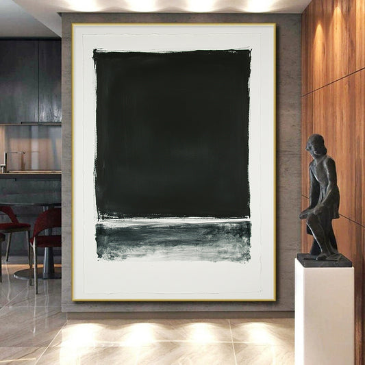 Black and White Textured Rectangle "Raw Simplicity" Painting On Canvas HB278