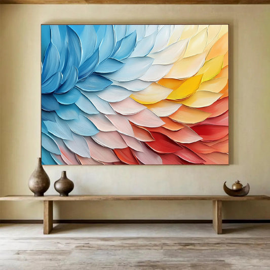 “Rainbow Petal Harmony” - Blue, Yellow, Pink, Layered Petals Painting On Canvas HB0728