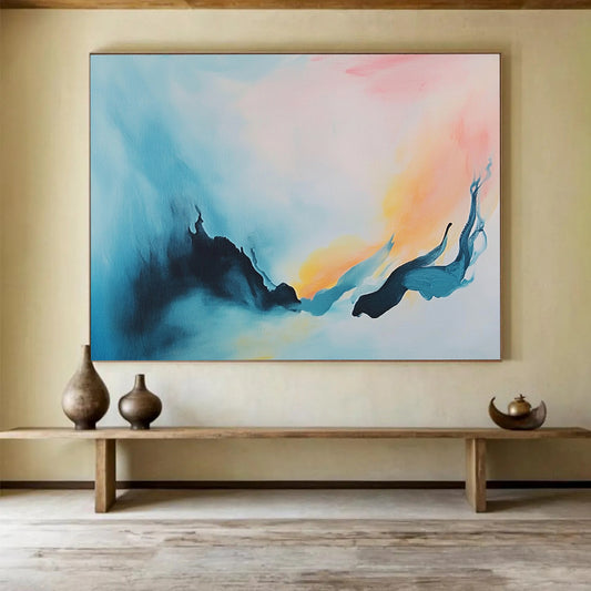 “Color - Blended Sky & Sea” - Blue, Pink, Yellow, Abstract Landscape Painting On Canvas HB0706