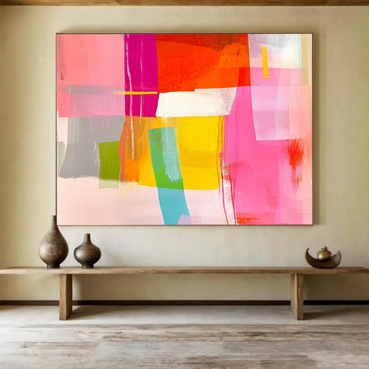 “Colorful Geometric Collage” - Pink, Purple, Orange, Yellow, Green, Blue - Vibrant Geometric Abstract - Acrylic Painting HB1320