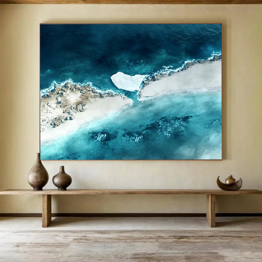 “Aerial Iceberg” - Blue, White, Beige with Iceberg and Coast - Aerial Photography HB1356