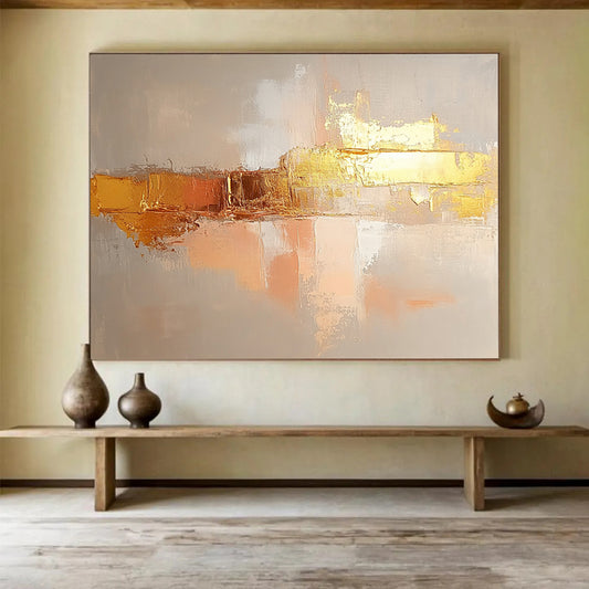 “Blush Gold Abstract” - Blush, gold, gray; Soft abstract with gold accents; Oil Painting On Canvas HB1213