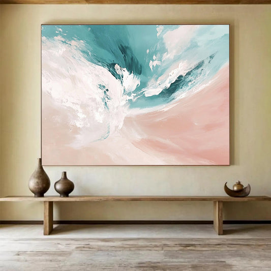 “Soft Blue - Pink Abstract Waves” - Blue, Pink, Abstract Waves Painting On Canvas HB0779