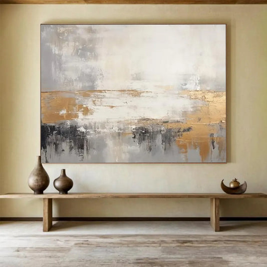 Gold - Gray Abstract Horizon - Luxe Bedroom Art DLZ108