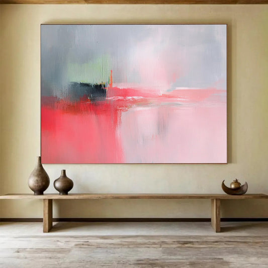 “Soft Color Blur” - Gray, Pink, Green, Abstract Impressionist Painting On Canvas HB0713
