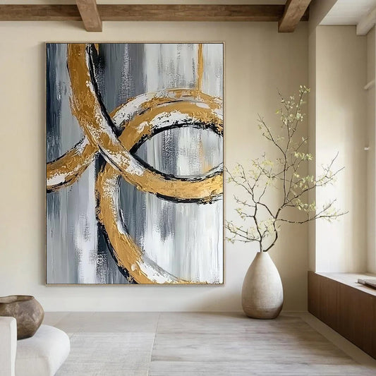 Contemporary hand-painted abstract artwork featuring vibrant colors and fluid shapes perfect for elevating modern decor in stylish spaces. DLZ1765