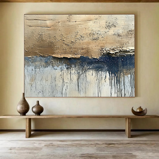 “Textured Earth Tones” - Beige, Blue, White, Raw Textured Painting On Canvas HB1014