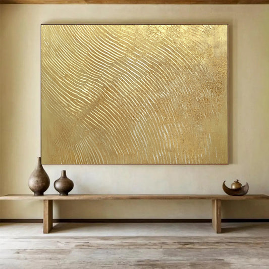 Textured Gold with White Lines - Luxe Abstract Painting On Canvas HB0500