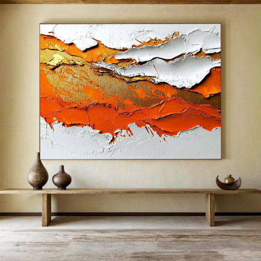 Orange and Gold Textured Terrain - Bold Impasto Abstract Painting On Canvas HB0432