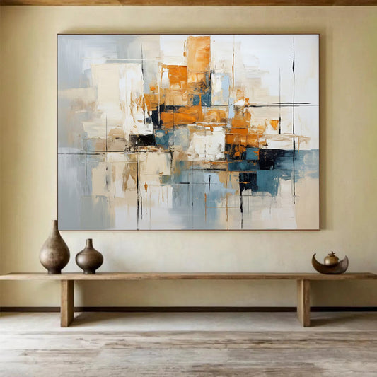 Grey - Orange - Blue Abstract Cityscape - Sophisticated Office Decor DLZ006
