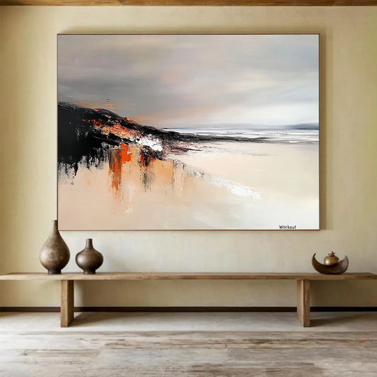 “Muted Tones Coastal Landscape” - Muted Gray, Orange, Abstract Coastal Landscape HB1121