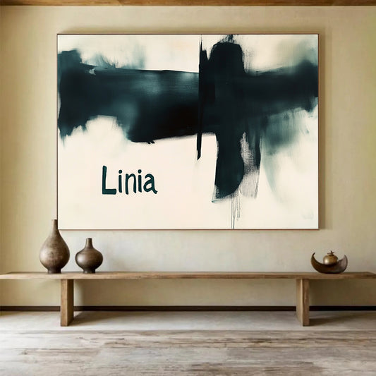 “Black Abstract ‘Linia’” - Black, white, Minimalist Abstract Painting HB0632