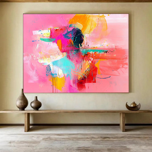 “Vibrant Pink Portrait” - Pink, Orange, Teal, Abstract Figure - Contemporary Pop - Inspired Acrylic Painting HB1539