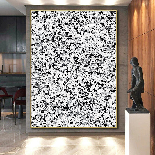 Black, Gray and White Splatter "Subtle Chaos" Painting On Canvas HB257