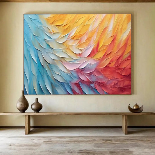 Colorful Feather - Textured Abstract - Modern Living Room Art DLZ201