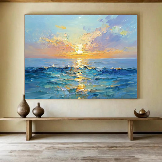 “Textured Sea Sunset” - Lush Oranges, Pinks, Purples, Blues, Impasto Ocean Sunset - Oil Painting HB1611