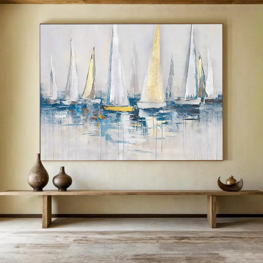 Sailboats on Calm Sea - Nautical Living Room or Office Art DLZ257