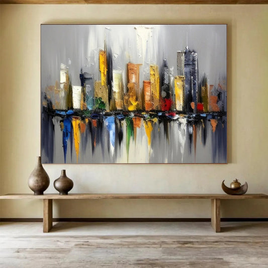 Colorful Cityscape Reflection - Vibrant Living Room Energy DLZ067