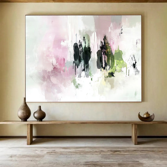 “Pink and Green Abstract Drips” - Pink, Green, Dripping Textures Painting On Canvas HB0868