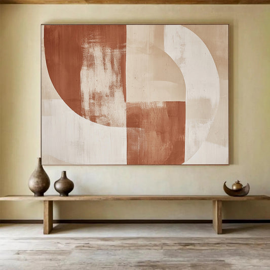 “Earth - Toned Geometric Shapes” - Brown, Beige, White, Abstracted Geometric Forms - Acrylic Painting HB1665
