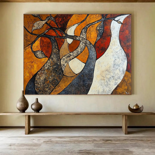 “Abstract Tree Forms” - Orange, brown, twisted trees, Abstract Painting On Canvas HB0565