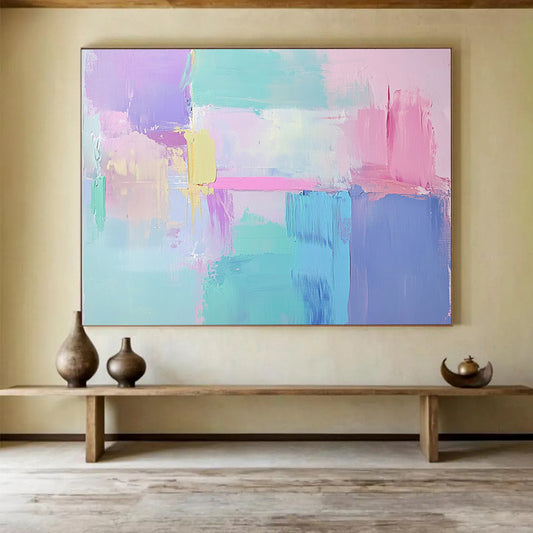 “Pastel Abstract Color Blocks” - Purple, pink, blue, green, yellow; Pastel abstract color blocks; Acrylic Painting On Canvas HB1279