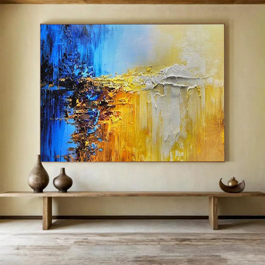Blue & Gold Abstract Textured Art - Bold Living Room Centerpiece DLZ179