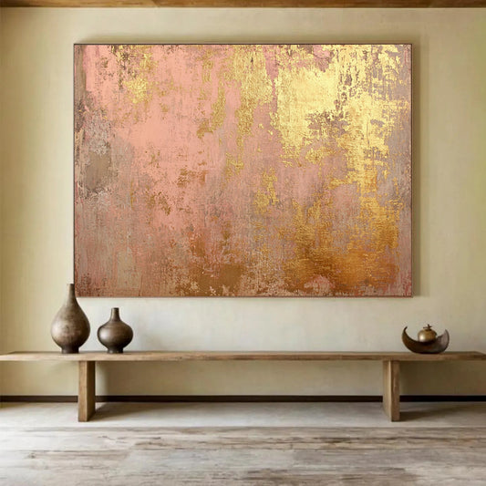 Pink & Gold Textured Background - Shabby - Chic Abstract Oil Painting On Canvas HB0481